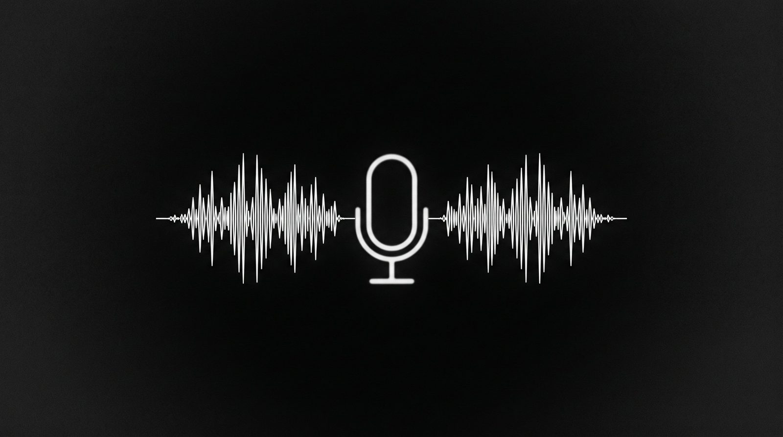 Abstract waveform visualization around a microphone icon, representing a recorded voice interview